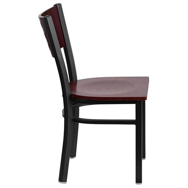 Flash Furniture HERCULES Series Black Cutout Back Metal Restaurant Chair - Mahogany Wood Back & Seat - XU-DG-60117-MAH-MTL-GG