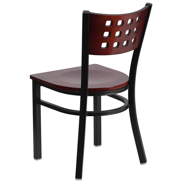 Flash Furniture HERCULES Series Black Cutout Back Metal Restaurant Chair - Mahogany Wood Back & Seat - XU-DG-60117-MAH-MTL-GG