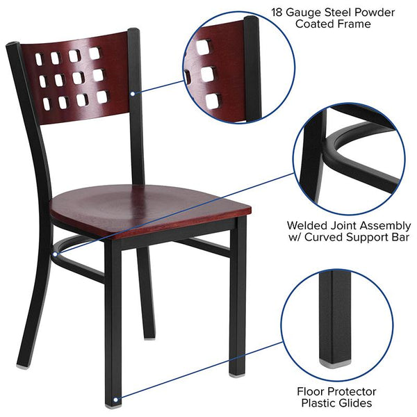 Flash Furniture HERCULES Series Black Cutout Back Metal Restaurant Chair - Mahogany Wood Back & Seat - XU-DG-60117-MAH-MTL-GG