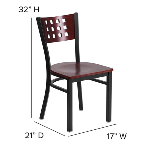 Flash Furniture HERCULES Series Black Cutout Back Metal Restaurant Chair - Mahogany Wood Back & Seat - XU-DG-60117-MAH-MTL-GG