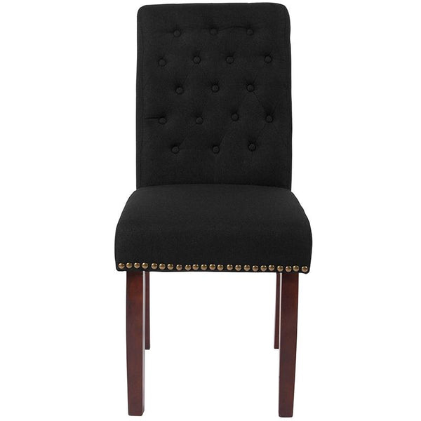 Flash Furniture HERCULES Series Black Fabric Parsons Chair with Rolled Back, Accent Nail Trim and Walnut Finish - BT-P-BK-FAB-GG