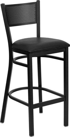 Flash Furniture HERCULES Series Black Grid Back Metal Restaurant Barstool - Black Vinyl Seat - XU-DG-60116-GRD-BAR-BLKV-GG