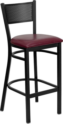 Flash Furniture HERCULES Series Black Grid Back Metal Restaurant Barstool - Burgundy Vinyl Seat - XU-DG-60116-GRD-BAR-BURV-GG