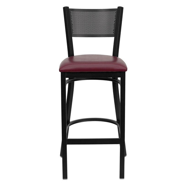 Flash Furniture HERCULES Series Black Grid Back Metal Restaurant Barstool - Burgundy Vinyl Seat - XU-DG-60116-GRD-BAR-BURV-GG