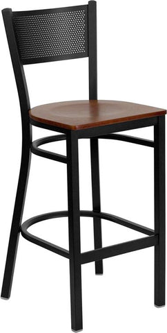 Flash Furniture HERCULES Series Black Grid Back Metal Restaurant Barstool - Cherry Wood Seat - XU-DG-60116-GRD-BAR-CHYW-GG