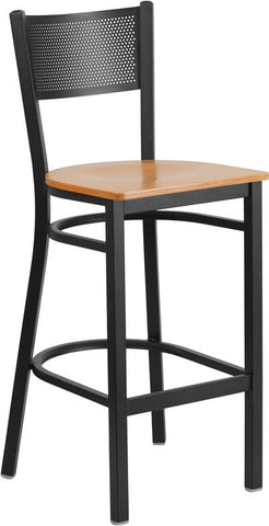 Flash Furniture HERCULES Series Black Grid Back Metal Restaurant Barstool - Natural Wood Seat - XU-DG-60116-GRD-BAR-NATW-GG