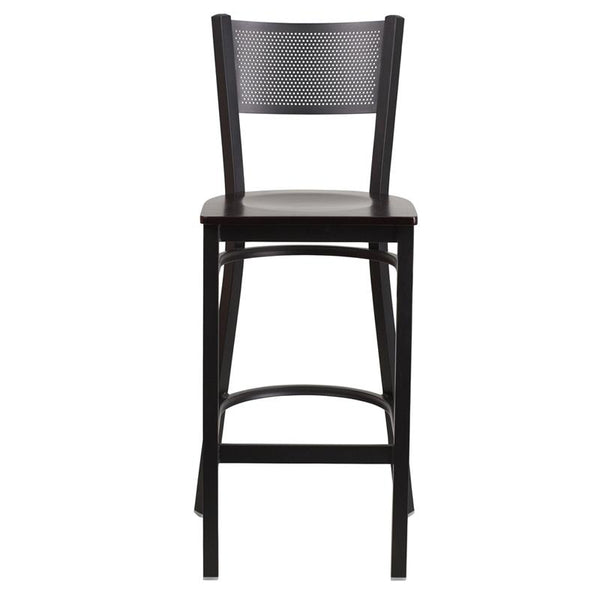 Flash Furniture HERCULES Series Black Grid Back Metal Restaurant Barstool - Walnut Wood Seat - XU-DG-60116-GRD-BAR-WALW-GG