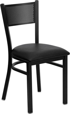 Flash Furniture HERCULES Series Black Grid Back Metal Restaurant Chair - Black Vinyl Seat - XU-DG-60115-GRD-BLKV-GG