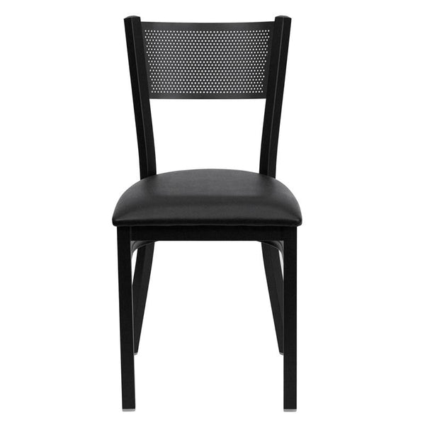 Flash Furniture HERCULES Series Black Grid Back Metal Restaurant Chair - Black Vinyl Seat - XU-DG-60115-GRD-BLKV-GG