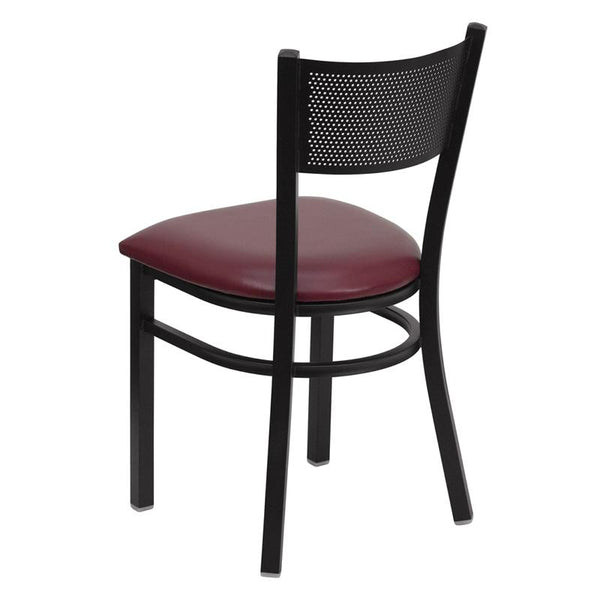 Flash Furniture HERCULES Series Black Grid Back Metal Restaurant Chair - Burgundy Vinyl Seat - XU-DG-60115-GRD-BURV-GG