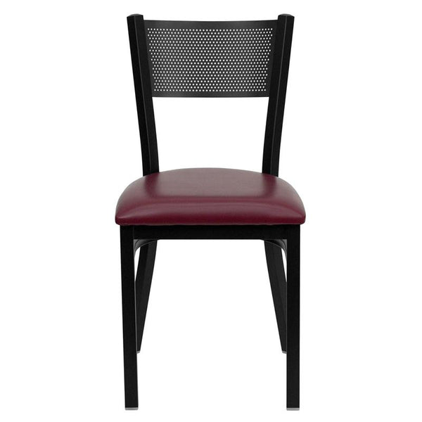 Flash Furniture HERCULES Series Black Grid Back Metal Restaurant Chair - Burgundy Vinyl Seat - XU-DG-60115-GRD-BURV-GG