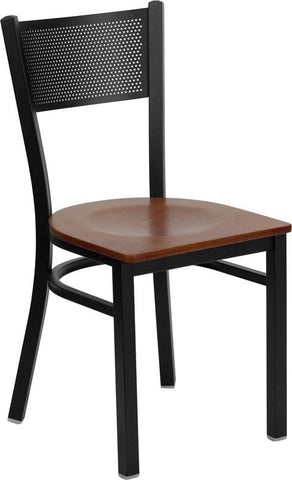 Flash Furniture HERCULES Series Black Grid Back Metal Restaurant Chair - Cherry Wood Seat - XU-DG-60115-GRD-CHYW-GG