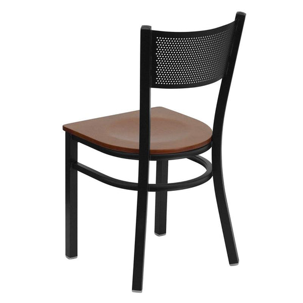 Flash Furniture HERCULES Series Black Grid Back Metal Restaurant Chair - Cherry Wood Seat - XU-DG-60115-GRD-CHYW-GG