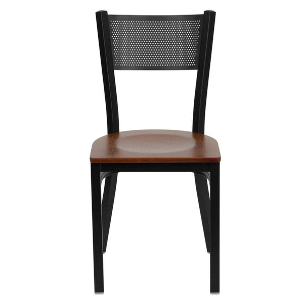 Flash Furniture HERCULES Series Black Grid Back Metal Restaurant Chair - Cherry Wood Seat - XU-DG-60115-GRD-CHYW-GG