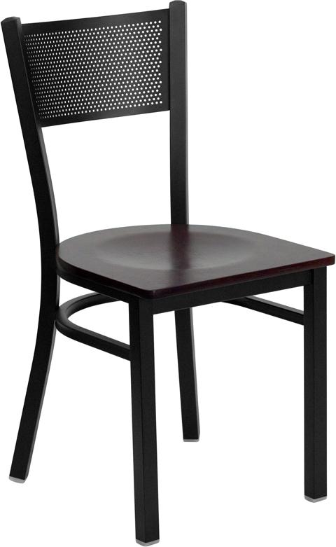 Flash Furniture HERCULES Series Black Grid Back Metal Restaurant Chair - Mahogany Wood Seat - XU-DG-60115-GRD-MAHW-GG