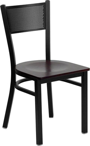 Flash Furniture HERCULES Series Black Grid Back Metal Restaurant Chair - Mahogany Wood Seat - XU-DG-60115-GRD-MAHW-GG