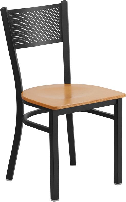 Flash Furniture HERCULES Series Black Grid Back Metal Restaurant Chair - Natural Wood Seat - XU-DG-60115-GRD-NATW-GG