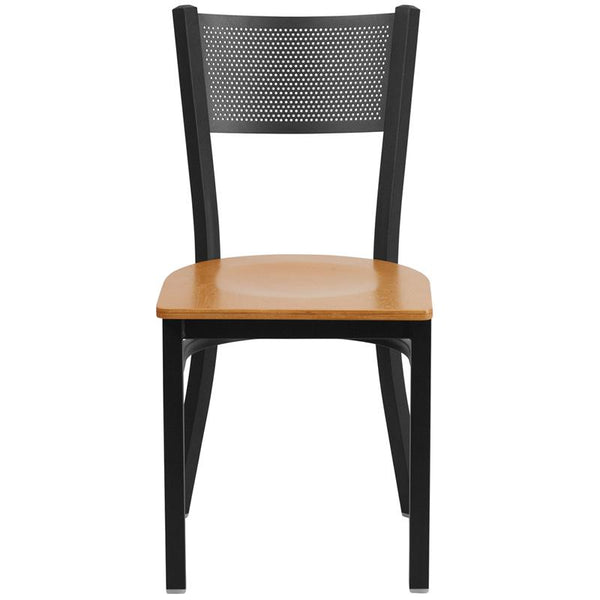 Flash Furniture HERCULES Series Black Grid Back Metal Restaurant Chair - Natural Wood Seat - XU-DG-60115-GRD-NATW-GG