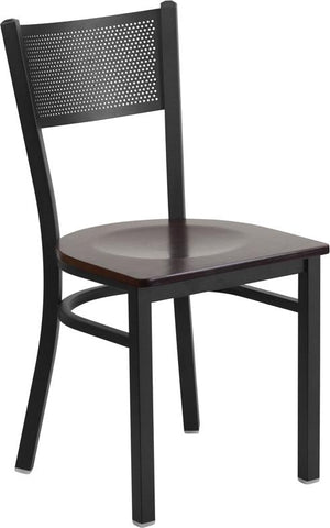 Flash Furniture HERCULES Series Black Grid Back Metal Restaurant Chair - Walnut Wood Seat - XU-DG-60115-GRD-WALW-GG