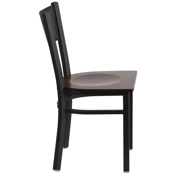 Flash Furniture HERCULES Series Black Grid Back Metal Restaurant Chair - Walnut Wood Seat - XU-DG-60115-GRD-WALW-GG