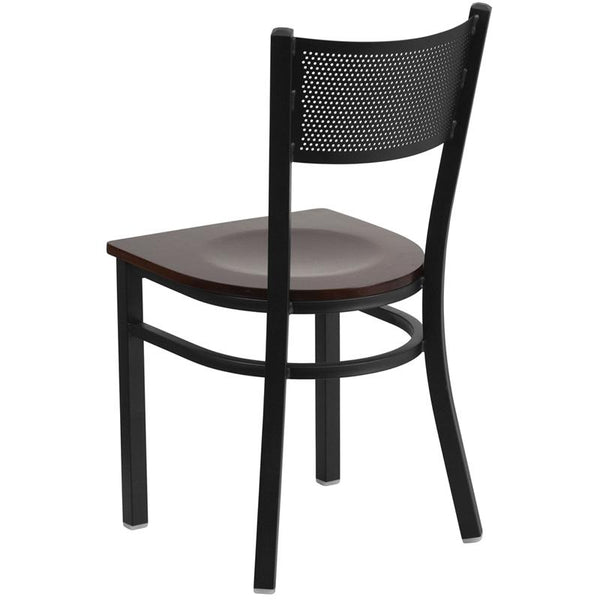 Flash Furniture HERCULES Series Black Grid Back Metal Restaurant Chair - Walnut Wood Seat - XU-DG-60115-GRD-WALW-GG