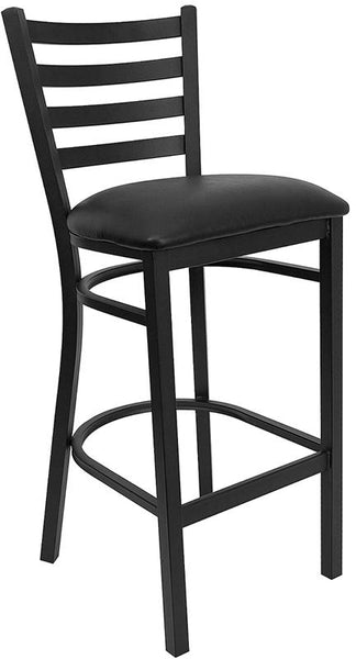 Flash Furniture HERCULES Series Black Ladder Back Metal Restaurant Barstool - Black Vinyl Seat - XU-DG697BLAD-BAR-BLKV-GG