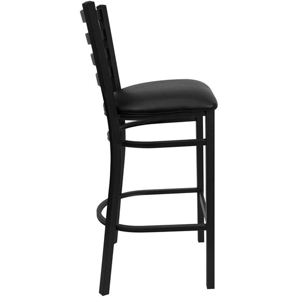 Flash Furniture HERCULES Series Black Ladder Back Metal Restaurant Barstool - Black Vinyl Seat - XU-DG697BLAD-BAR-BLKV-GG