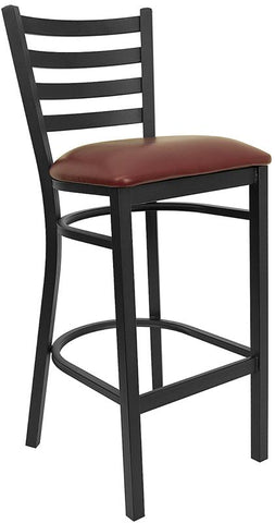 Flash Furniture HERCULES Series Black Ladder Back Metal Restaurant Barstool - Burgundy Vinyl Seat - XU-DG697BLAD-BAR-BURV-GG