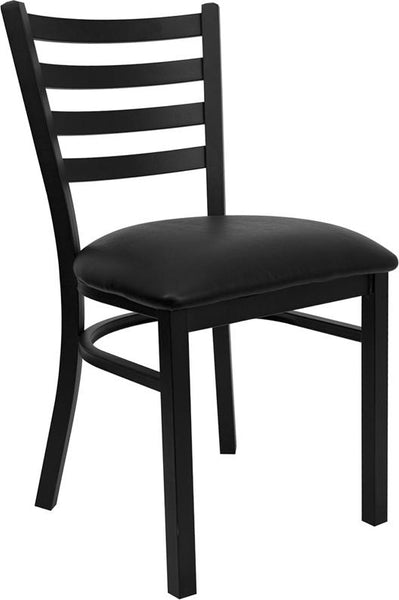 Flash Furniture HERCULES Series Black Ladder Back Metal Restaurant Chair - Black Vinyl Seat - XU-DG694BLAD-BLKV-GG