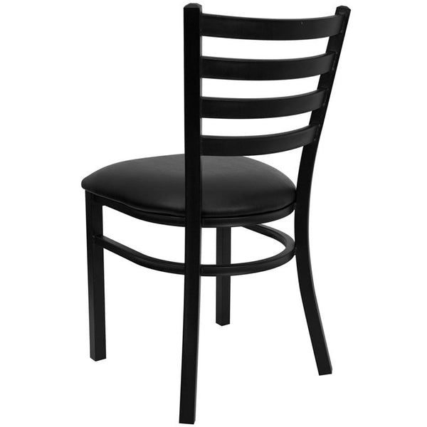 Flash Furniture HERCULES Series Black Ladder Back Metal Restaurant Chair - Black Vinyl Seat - XU-DG694BLAD-BLKV-GG