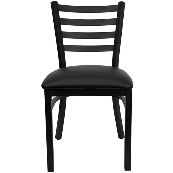Flash Furniture HERCULES Series Black Ladder Back Metal Restaurant Chair - Black Vinyl Seat - XU-DG694BLAD-BLKV-GG