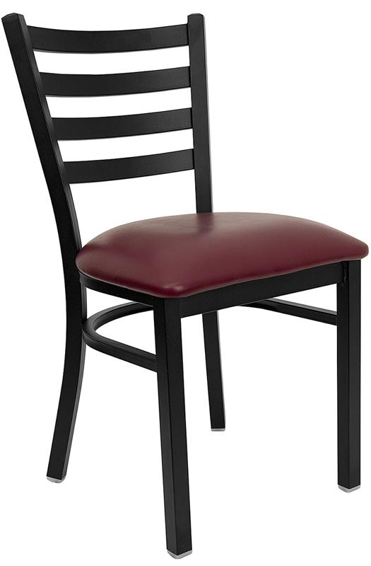 Flash Furniture HERCULES Series Black Ladder Back Metal Restaurant Chair - Burgundy Vinyl Seat - XU-DG694BLAD-BURV-GG