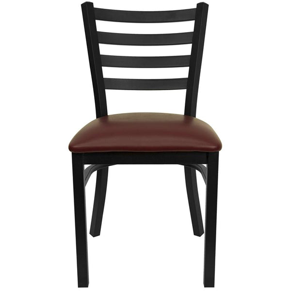 Flash Furniture HERCULES Series Black Ladder Back Metal Restaurant Chair - Burgundy Vinyl Seat - XU-DG694BLAD-BURV-GG