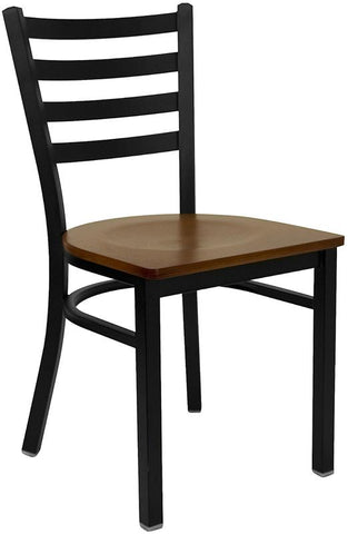 Flash Furniture HERCULES Series Black Ladder Back Metal Restaurant Chair - Cherry Wood Seat - XU-DG694BLAD-CHYW-GG