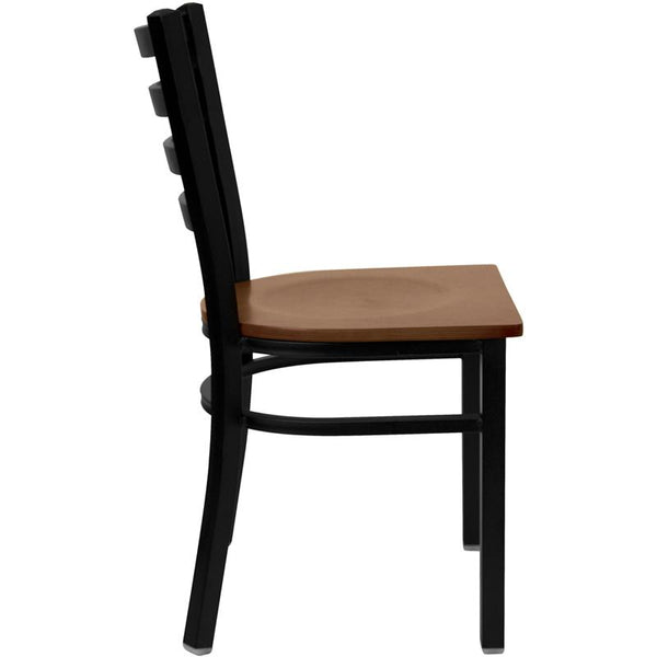 Flash Furniture HERCULES Series Black Ladder Back Metal Restaurant Chair - Cherry Wood Seat - XU-DG694BLAD-CHYW-GG