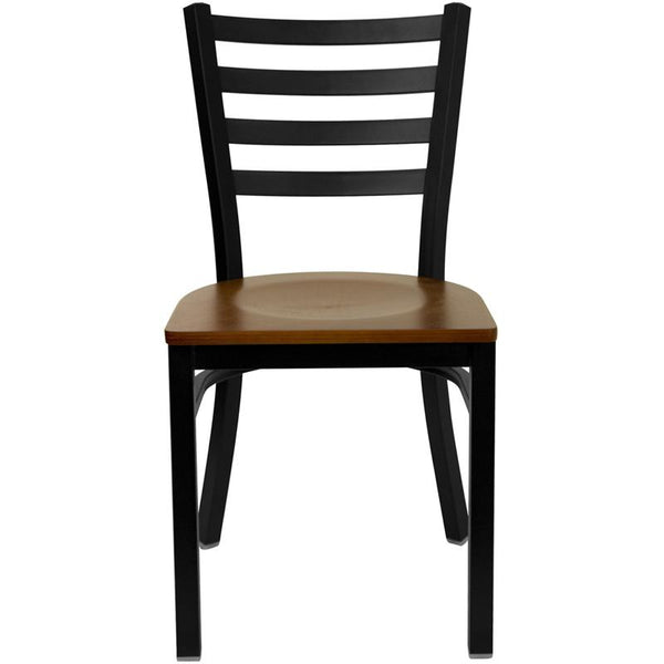 Flash Furniture HERCULES Series Black Ladder Back Metal Restaurant Chair - Cherry Wood Seat - XU-DG694BLAD-CHYW-GG