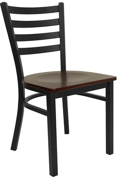Flash Furniture HERCULES Series Black Ladder Back Metal Restaurant Chair - Mahogany Wood Seat - XU-DG694BLAD-MAHW-GG