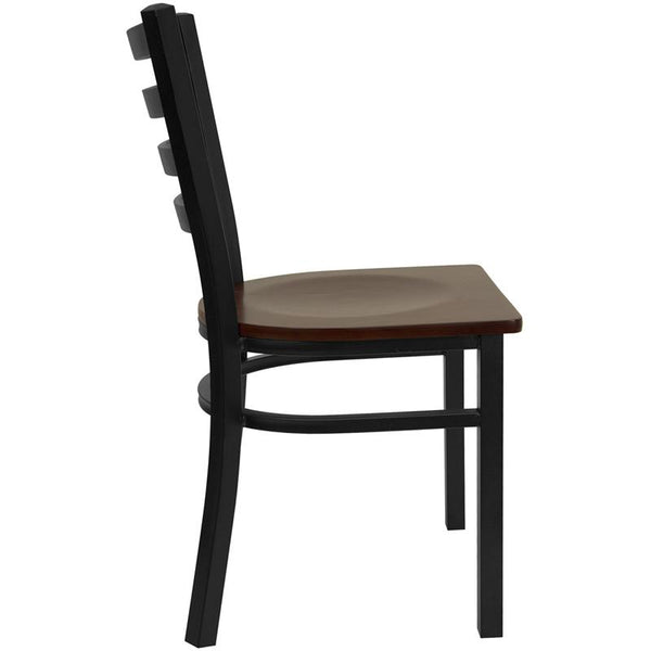 Flash Furniture HERCULES Series Black Ladder Back Metal Restaurant Chair - Mahogany Wood Seat - XU-DG694BLAD-MAHW-GG