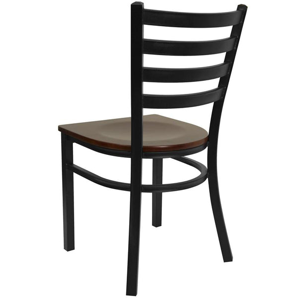 Flash Furniture HERCULES Series Black Ladder Back Metal Restaurant Chair - Mahogany Wood Seat - XU-DG694BLAD-MAHW-GG