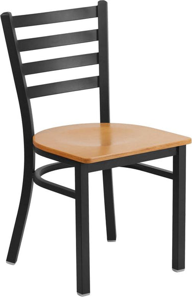 Flash Furniture HERCULES Series Black Ladder Back Metal Restaurant Chair - Natural Wood Seat - XU-DG694BLAD-NATW-GG