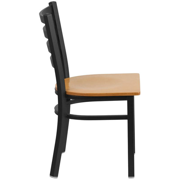 Flash Furniture HERCULES Series Black Ladder Back Metal Restaurant Chair - Natural Wood Seat - XU-DG694BLAD-NATW-GG