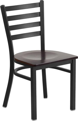 Flash Furniture HERCULES Series Black Ladder Back Metal Restaurant Chair - Walnut Wood Seat - XU-DG694BLAD-WALW-GG