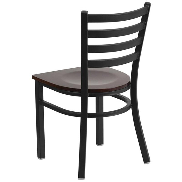 Flash Furniture HERCULES Series Black Ladder Back Metal Restaurant Chair - Walnut Wood Seat - XU-DG694BLAD-WALW-GG