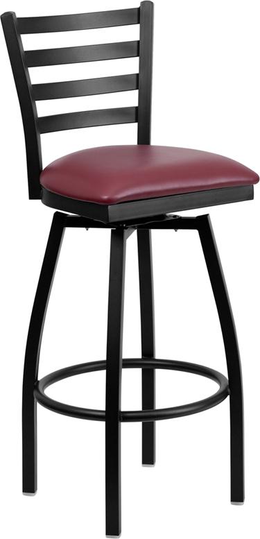 Flash Furniture HERCULES Series Black Ladder Back Swivel Metal Barstool - Burgundy Vinyl Seat - XU-6F8B-LADSWVL-BURV-GG