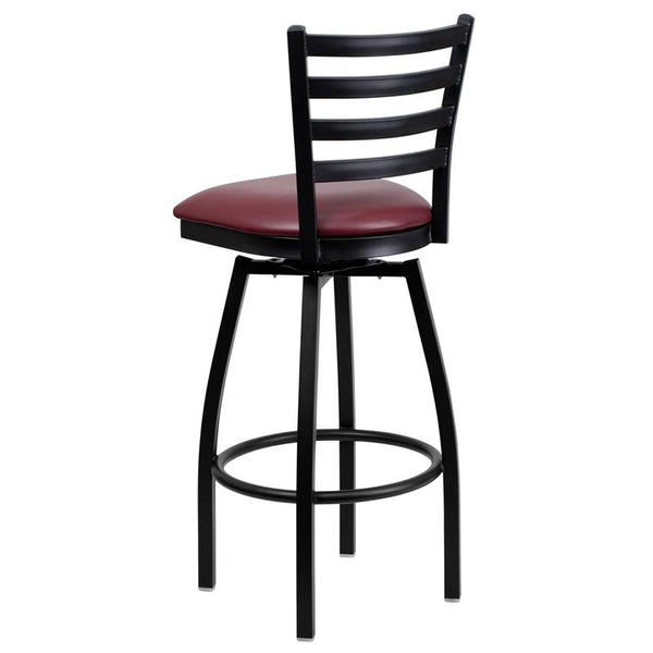 Flash Furniture HERCULES Series Black Ladder Back Swivel Metal Barstool - Burgundy Vinyl Seat - XU-6F8B-LADSWVL-BURV-GG