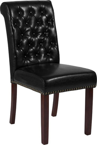 Flash Furniture HERCULES Series Black Leather Parsons Chair with Rolled Back, Accent Nail Trim and Walnut Finish - BT-P-BK-LEA-GG