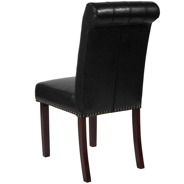 Flash Furniture HERCULES Series Black Leather Parsons Chair with Rolled Back, Accent Nail Trim and Walnut Finish - BT-P-BK-LEA-GG