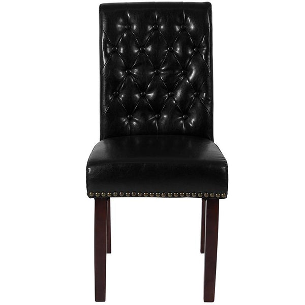 Flash Furniture HERCULES Series Black Leather Parsons Chair with Rolled Back, Accent Nail Trim and Walnut Finish - BT-P-BK-LEA-GG