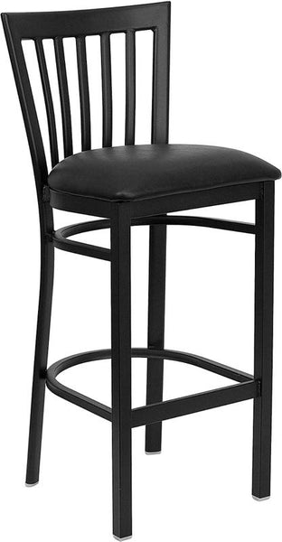 Flash Furniture HERCULES Series Black School House Back Metal Restaurant Barstool - Black Vinyl Seat - XU-DG6R8BSCH-BAR-BLKV-GG