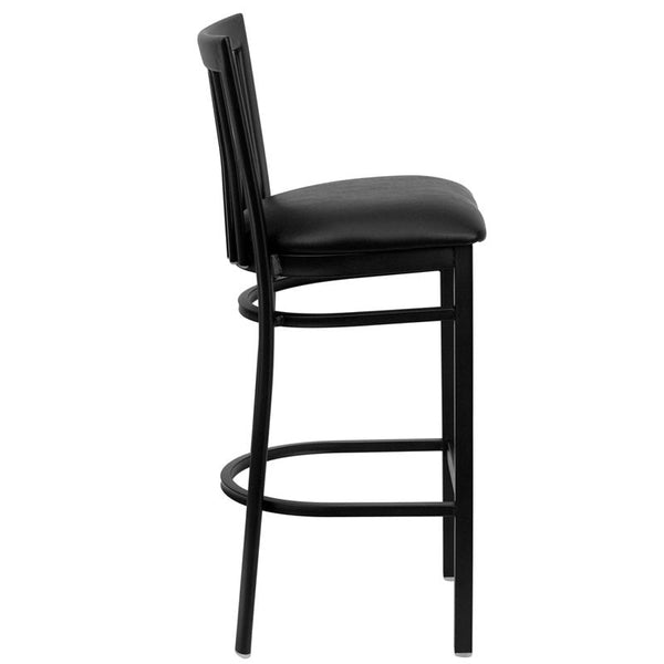 Flash Furniture HERCULES Series Black School House Back Metal Restaurant Barstool - Black Vinyl Seat - XU-DG6R8BSCH-BAR-BLKV-GG